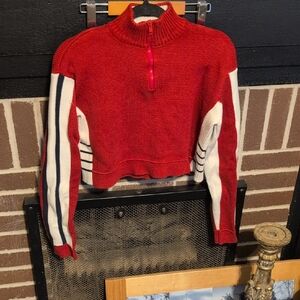 Brandy Melville Red and White Cowl Neck Sweater